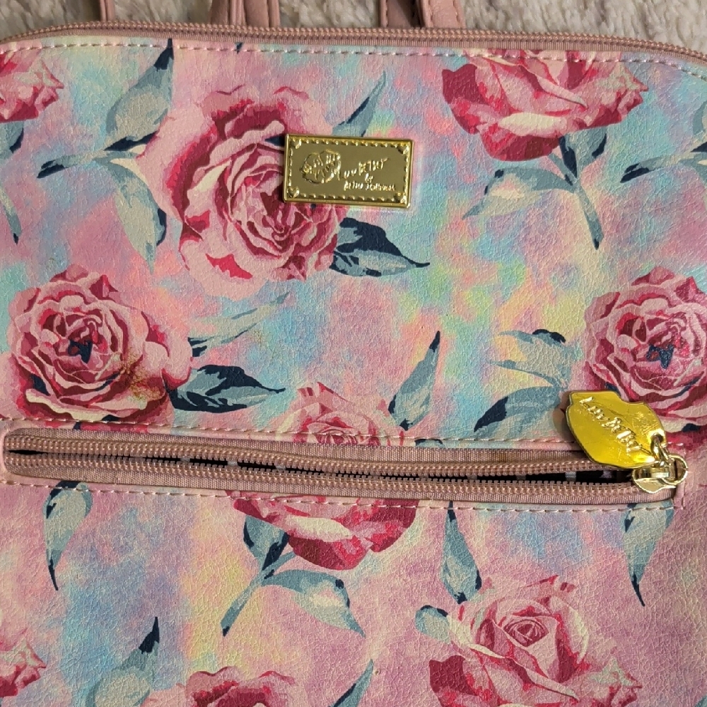 Betsey Johnson Pink Floral Tote with Gold Accent